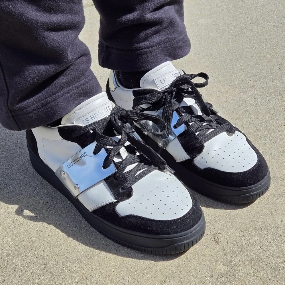 Les Hommes Black and White Men's Sneakers
